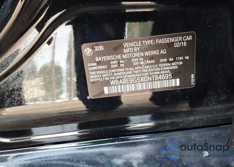 2016 BMW 328I из США, поврежденный, VIN WBA8E9G5XGNT84695